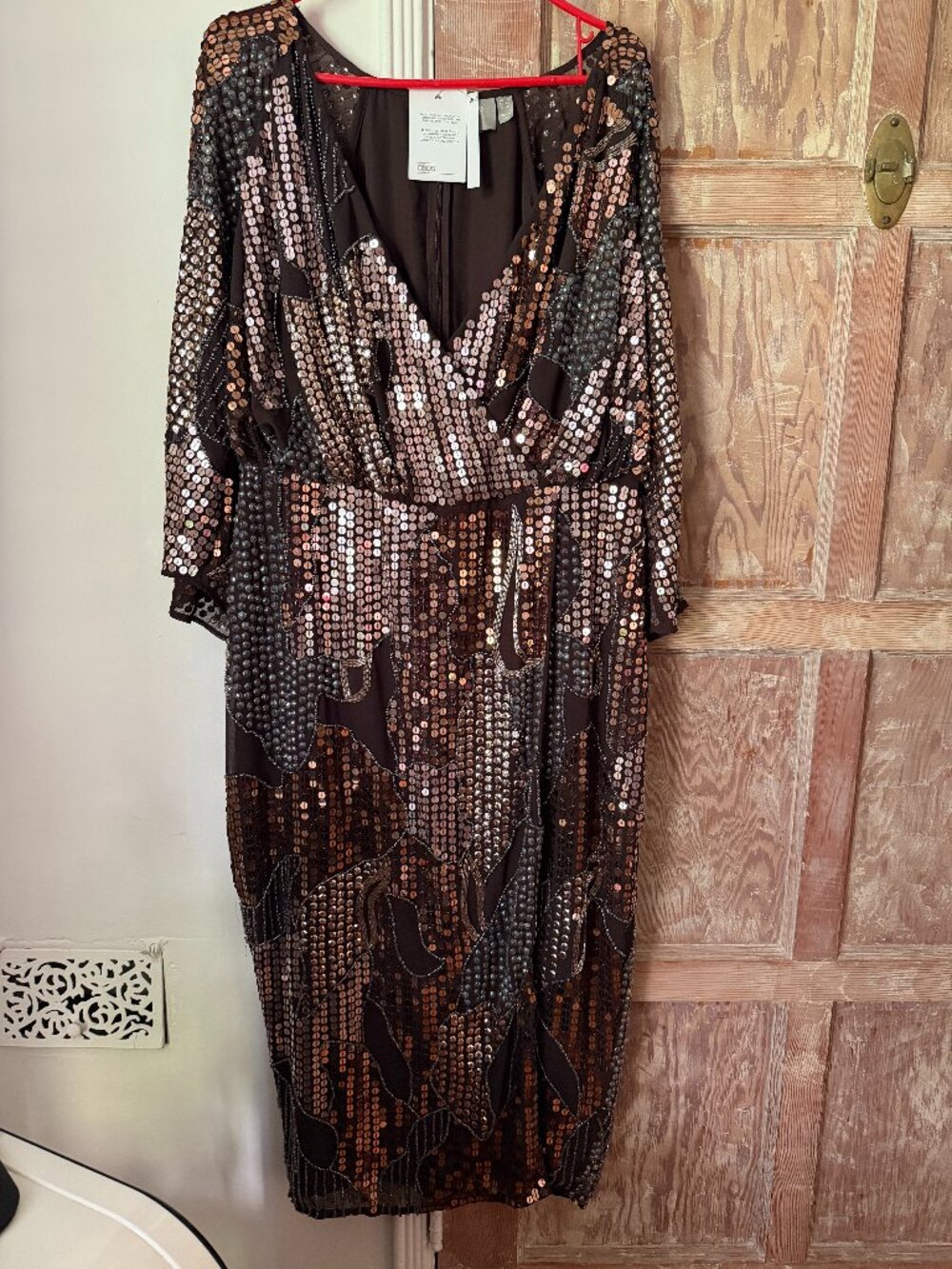 NWT ASOS Curve Pearl Sequin Embellished Midi Kimono Dress Black US 14 Plus